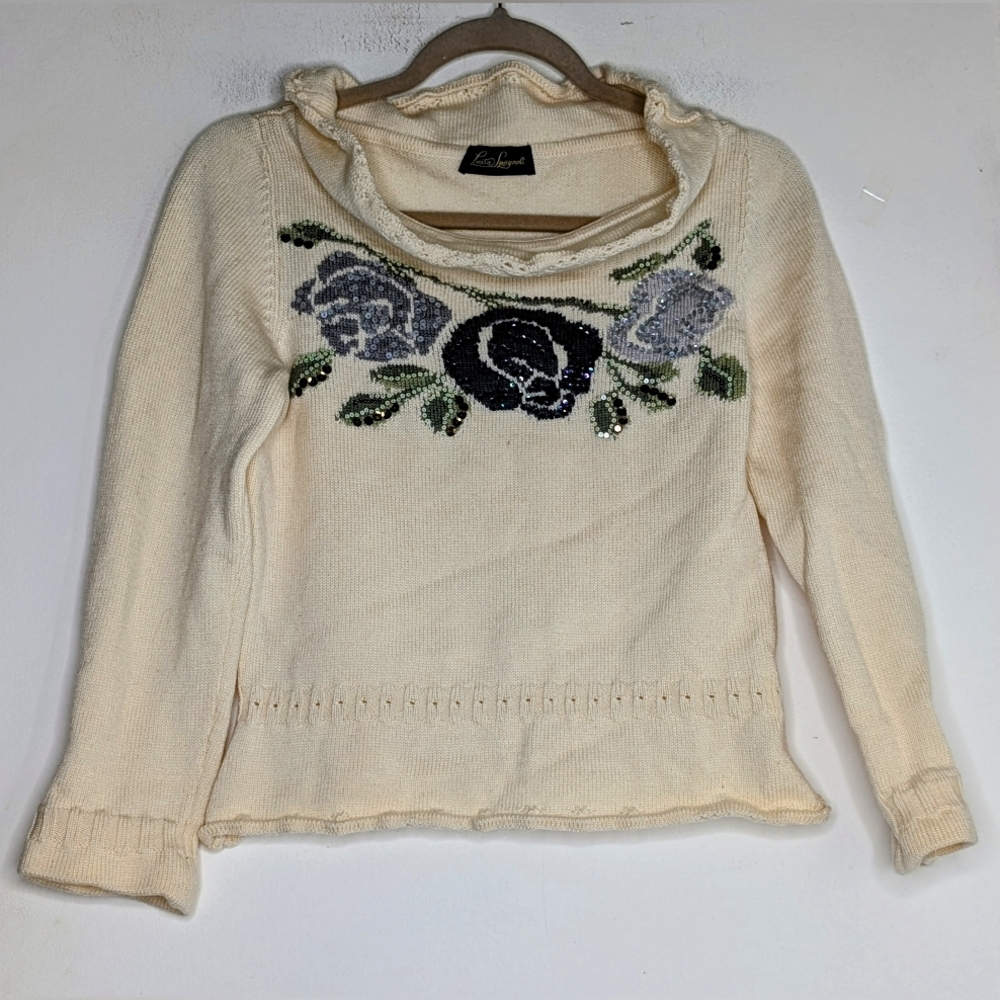 Luisa Spagnoli • Floral Sequin Sweater in Cream